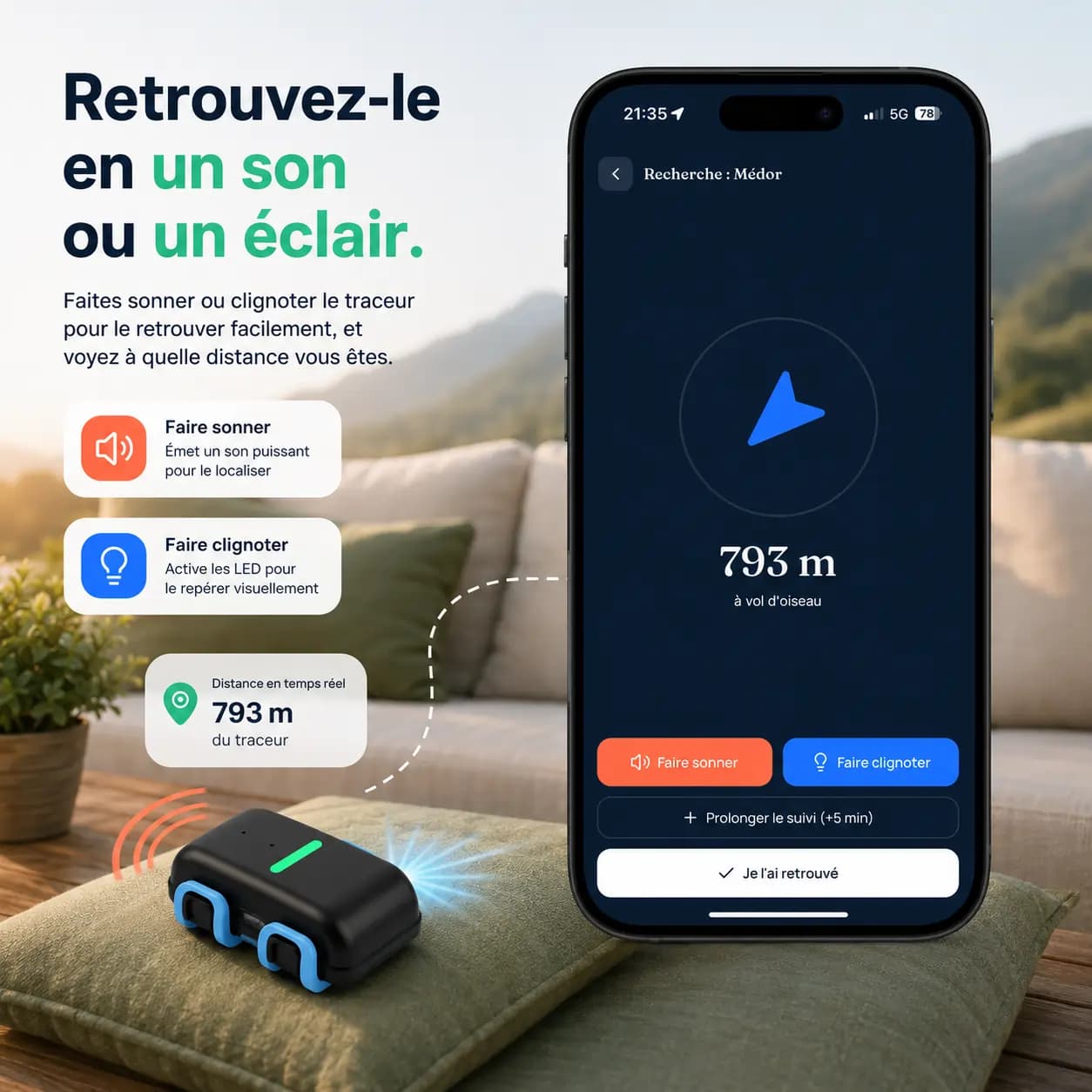 Screenshot dell app per far suonare e lampeggiare il dispositivo